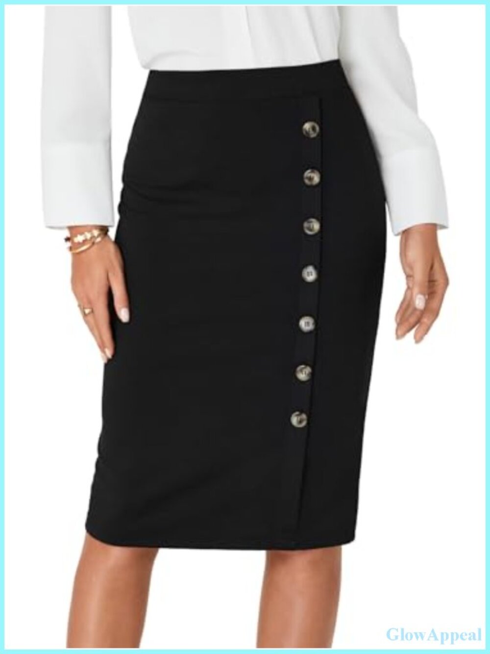 Women's Button Stretch High Waist Pencil Midi Skirt Office Wear